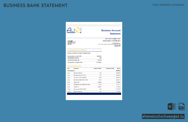 Alios Finance Geschäftskontoauszug (Beispiel im Word- und PDF-Format)